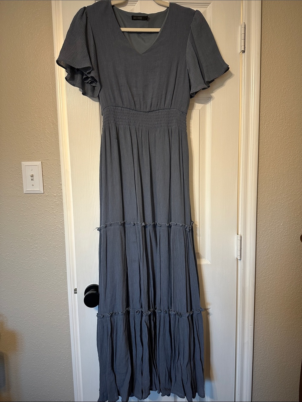 V-Neck Maxi Dress with Flutter Sleeves - Gray